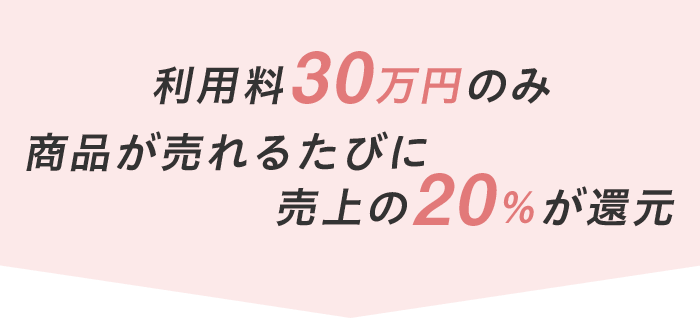 利用料30万円のみ商品が売れるたびに売上の20％が還元